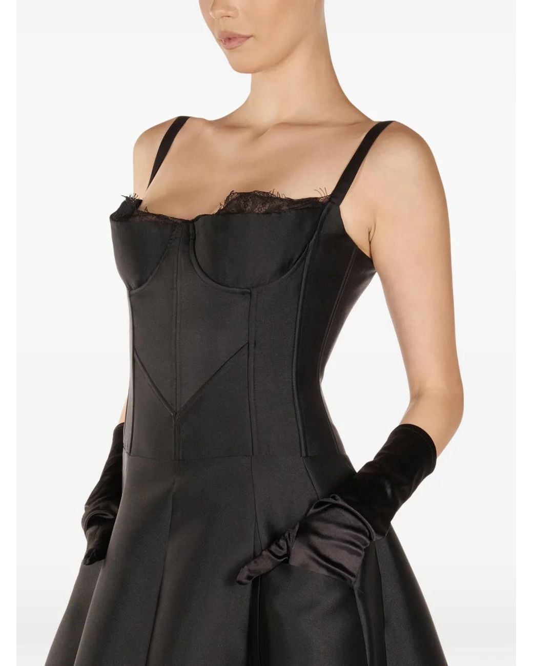 ARAFTU Black Lace-Detail Midi Dress