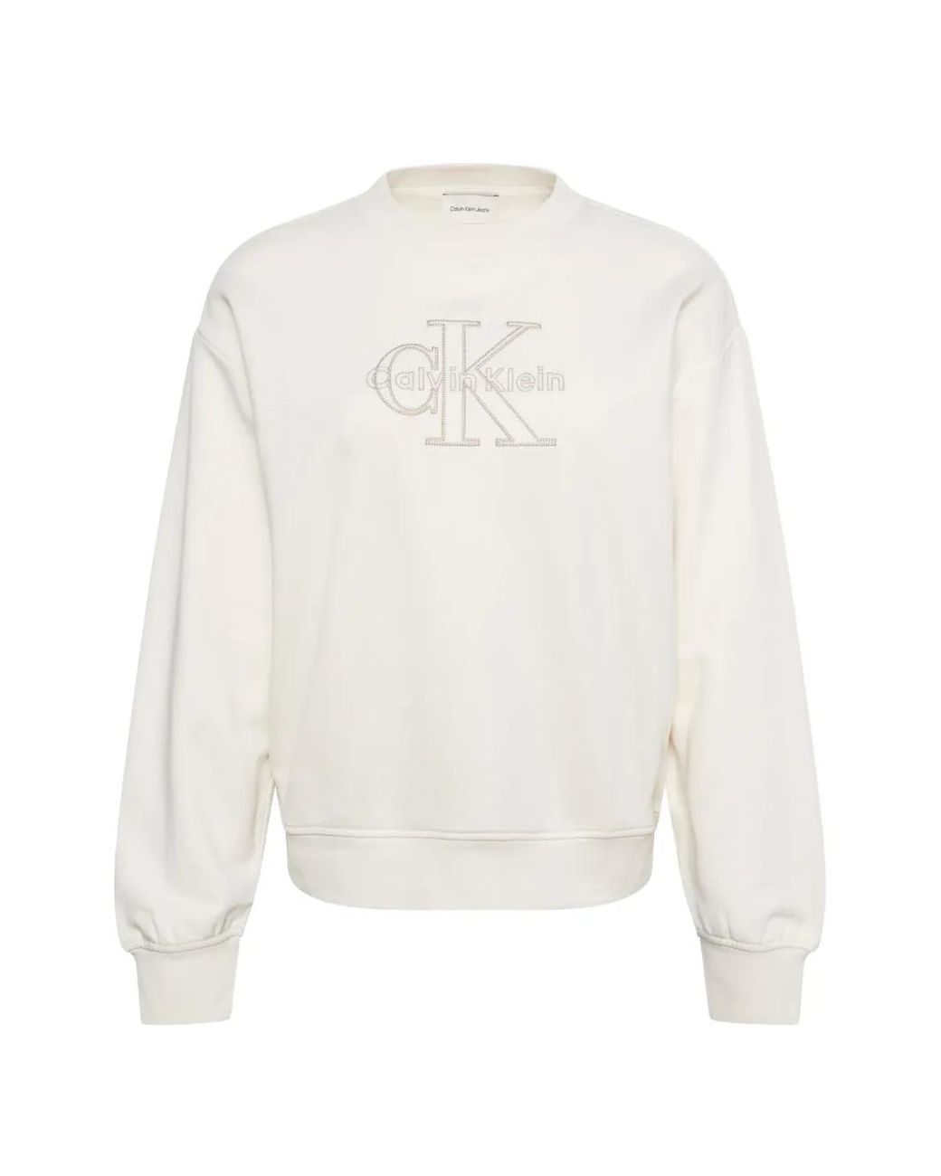 Calvin Klein White Logo-Embroidered Crew-Neck Sweatshirt