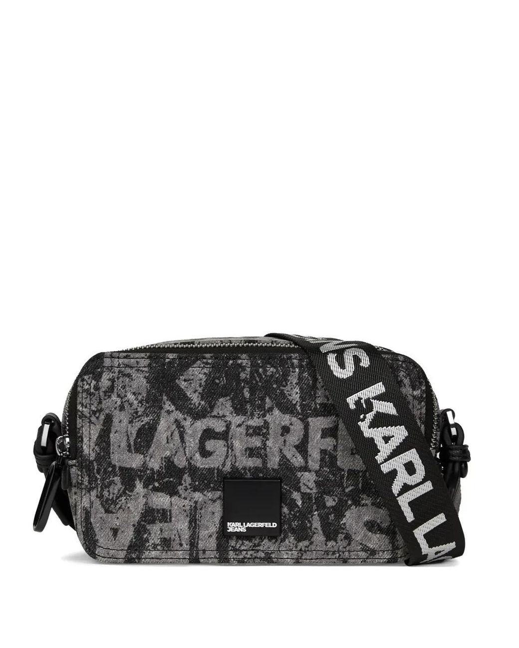 KARL LAGERFELD Logo-Print Denim Camera Bag in Black | Lyst UK