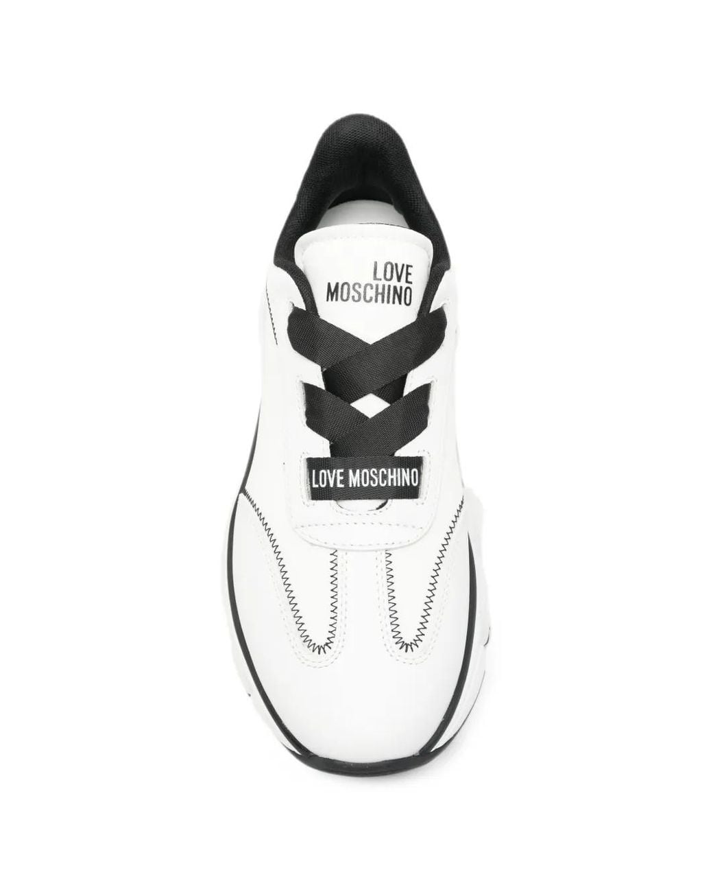 Love Moschino White Zigzag-Stitch Chunky-Sole Sneakers