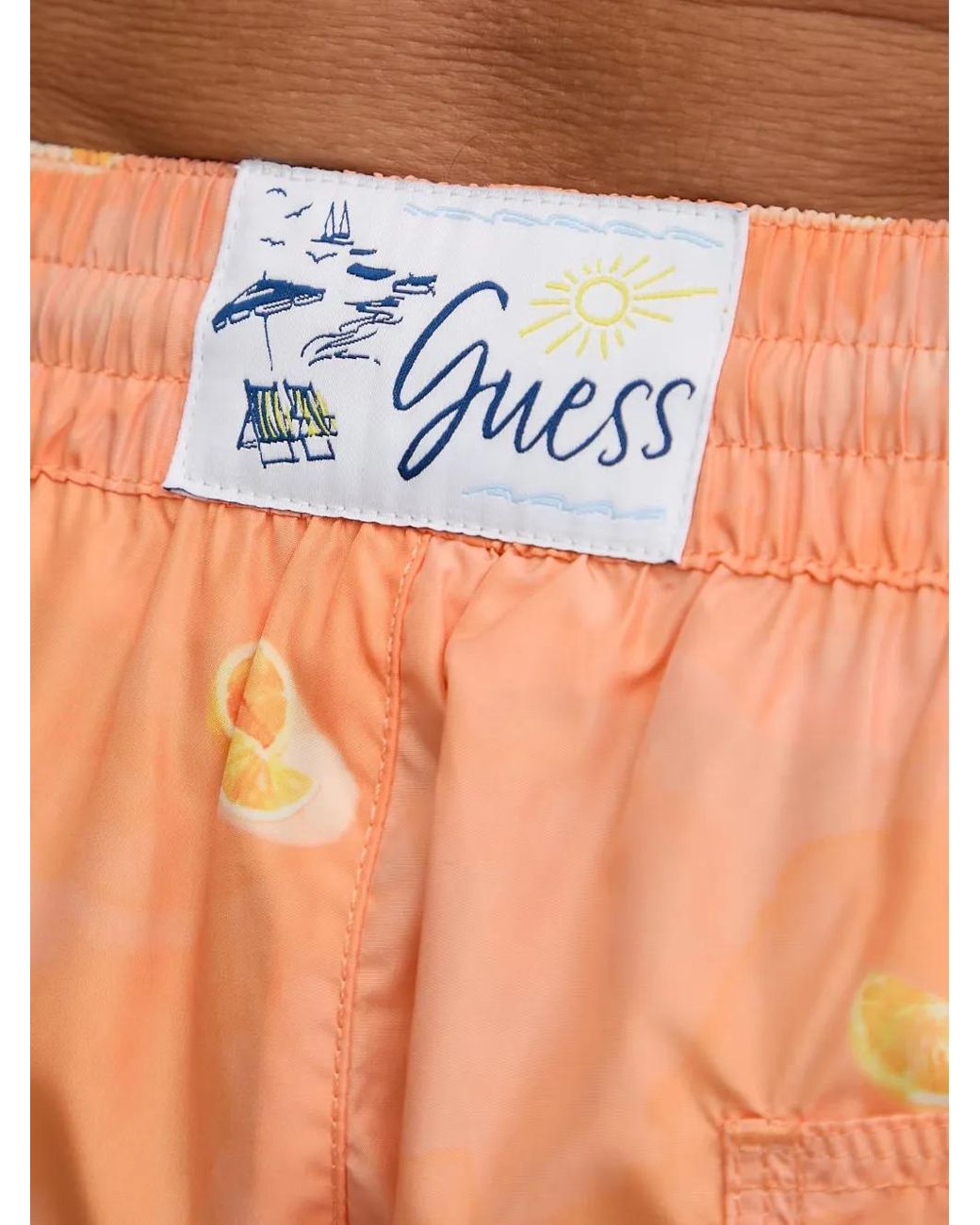 Guess Orange Printed Swim Trunks for men