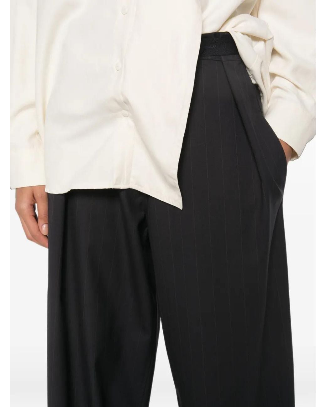FRANCESCA MARCHISIO White Pinstripe Wide-Leg Trousers