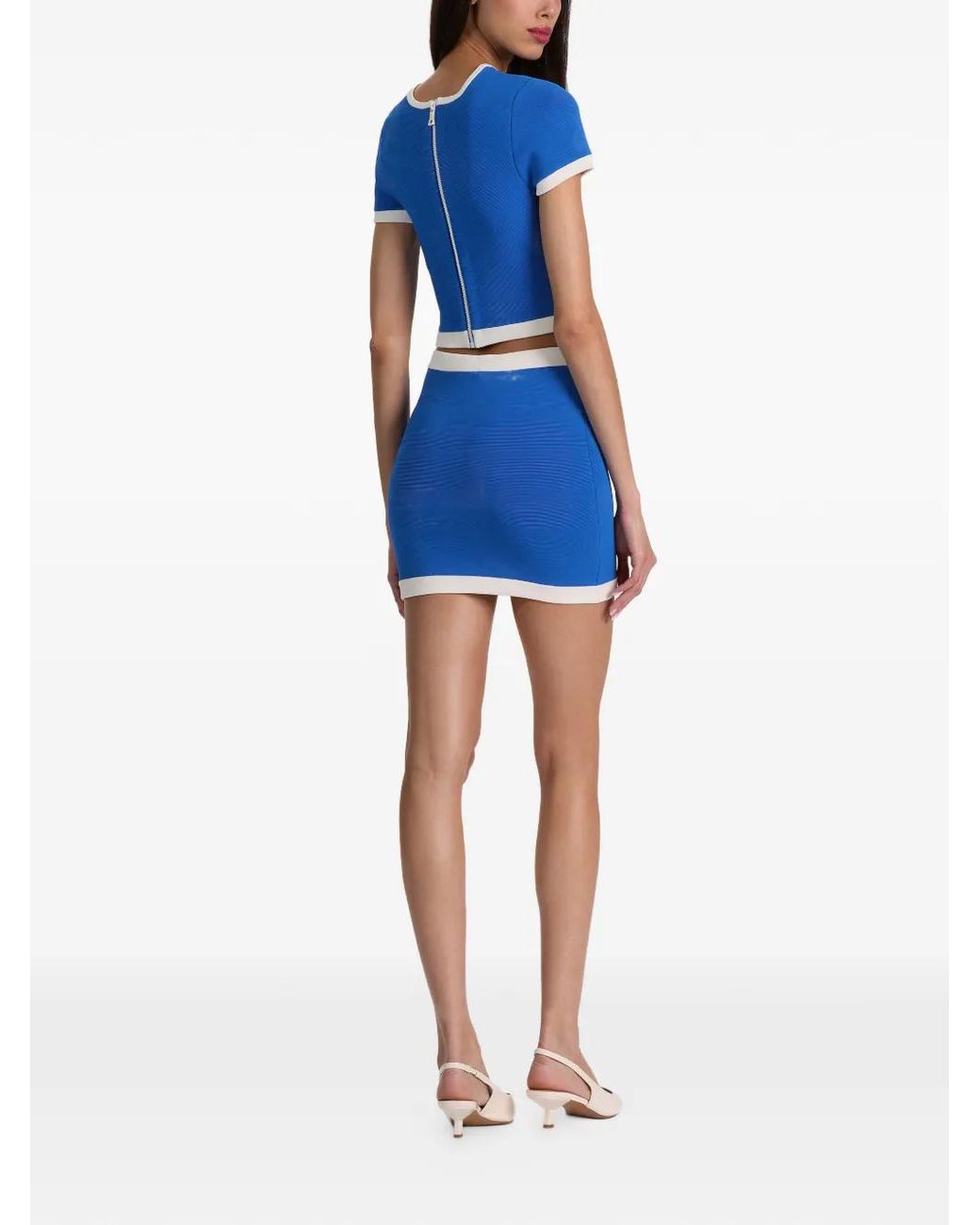 Alice + Olivia Blue Kipp Contrast-Trim Fitted Mini Skirt