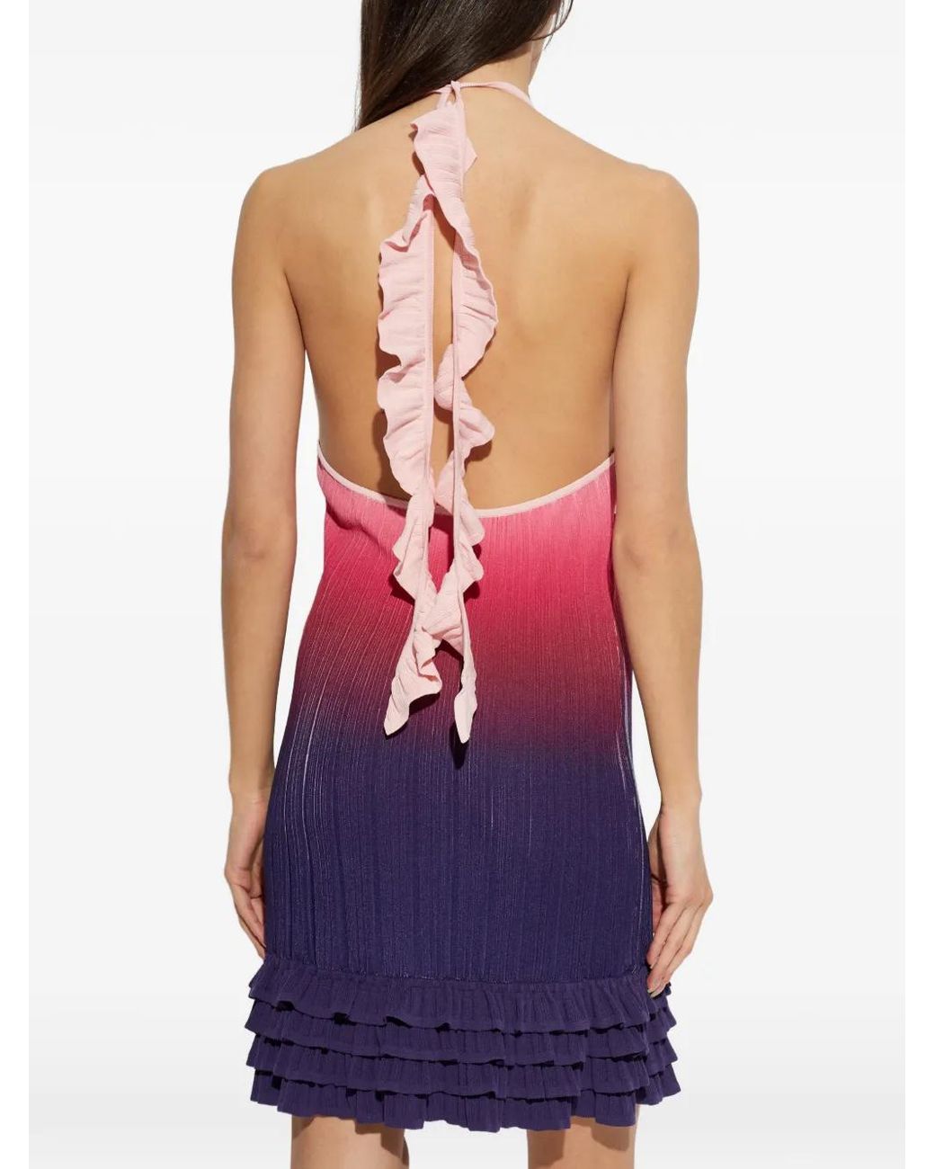 Casablanca Pink High-Neck Mini Dress With Ruffles