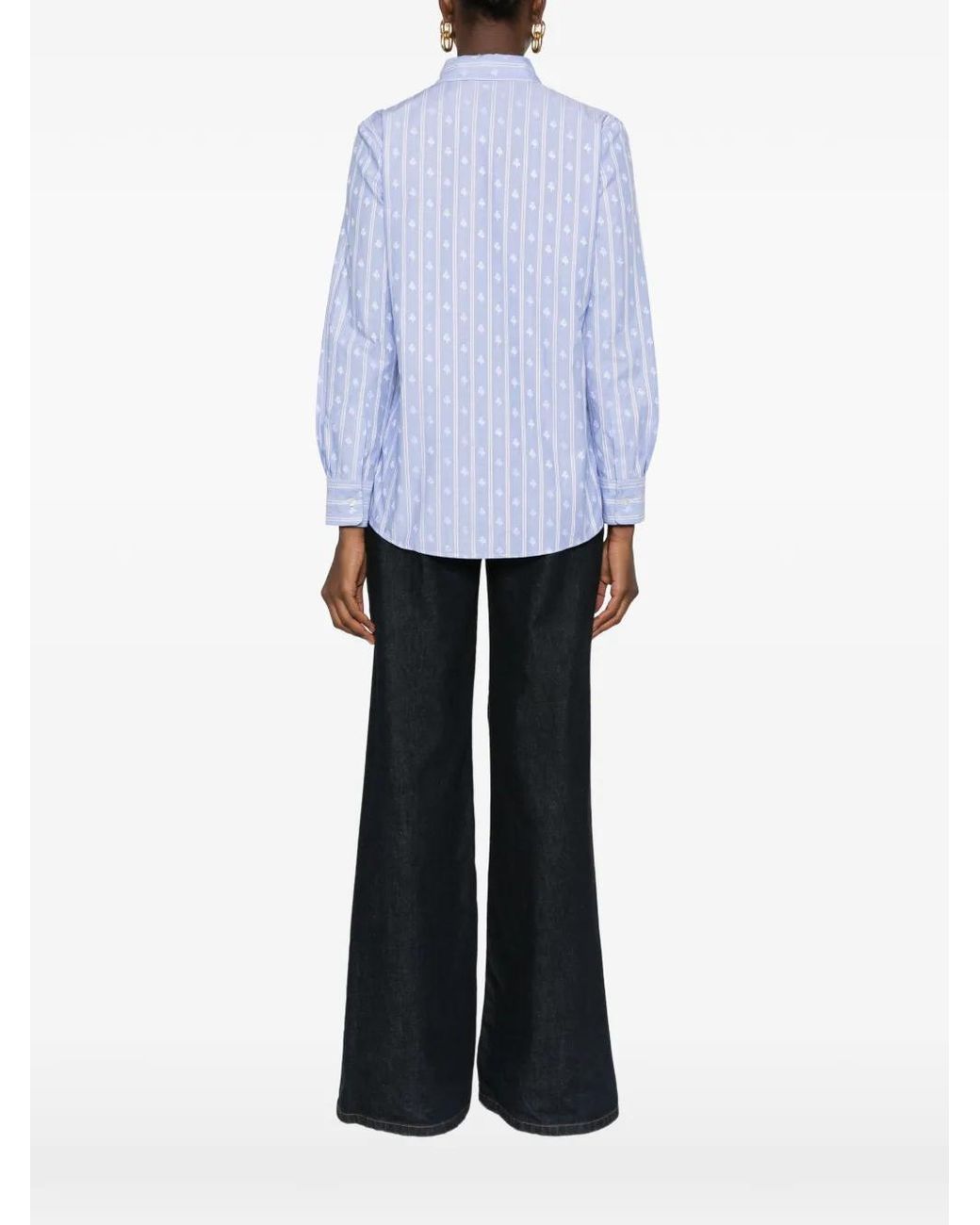 Etro Blue Striped Floral-Print Shirt