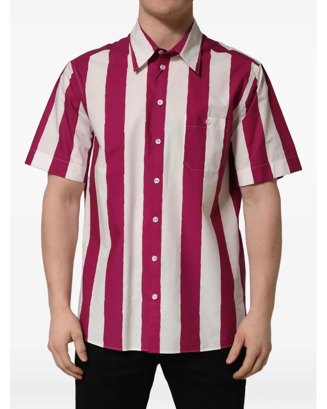 Dolce & Gabbana Red Striped Short-Sleeve Shirt for men