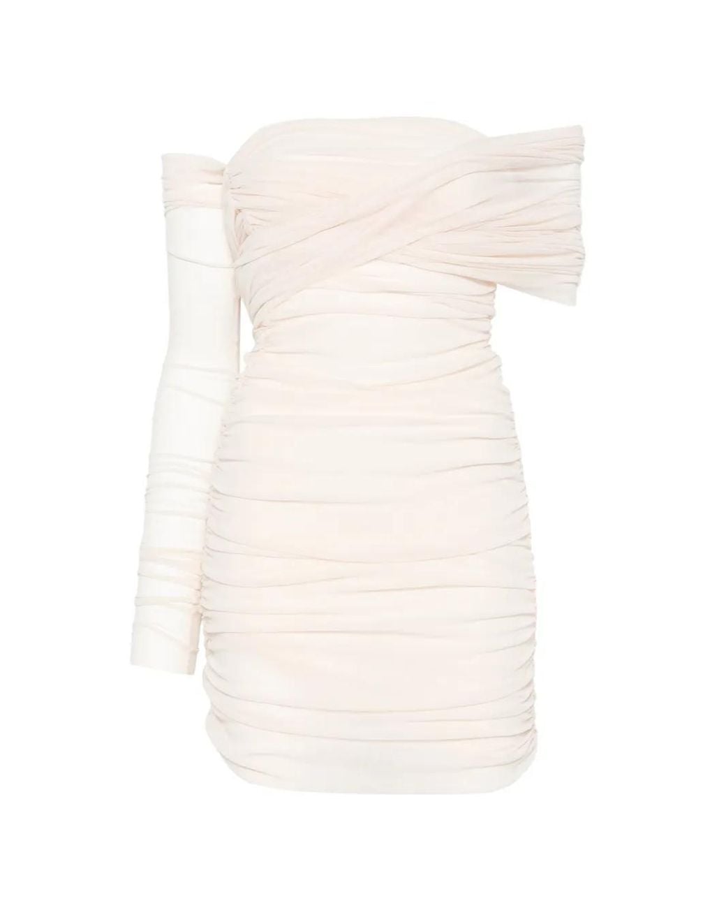 Philosophy Di Lorenzo Serafini White Mini Off-Shoulder Ruched Dress