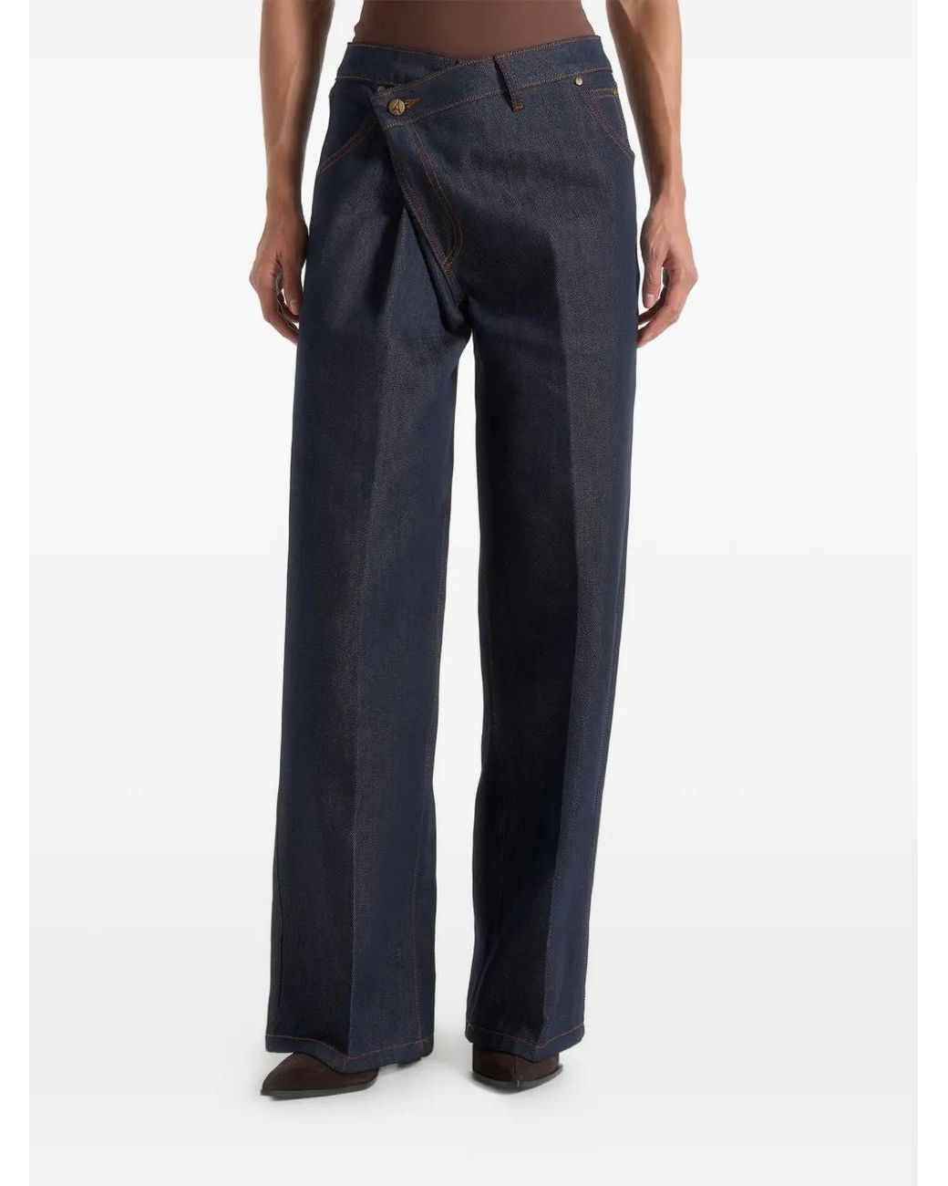 Manière De Voir Blue Astrid Wrapover Denim Wide Leg Jeans