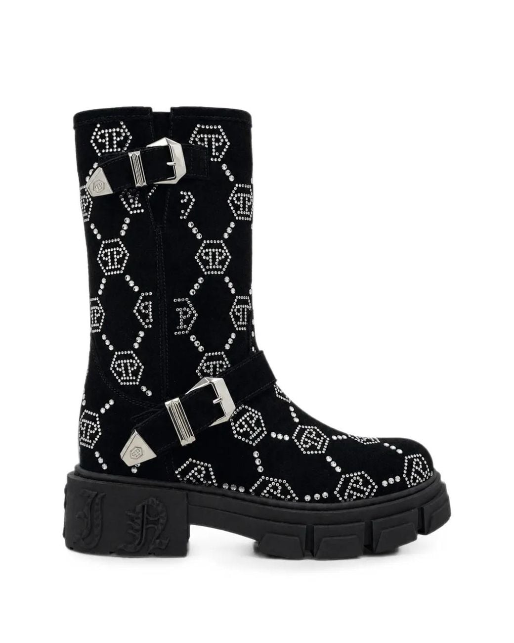 Philipp Plein Black Monogram Strass-Embellished Boots
