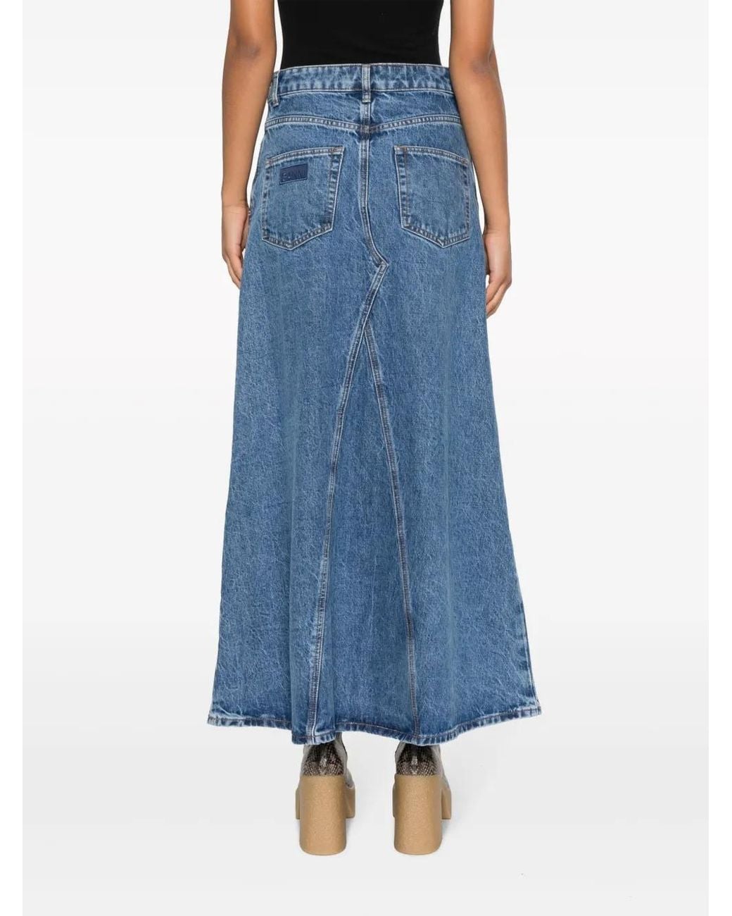 Ganni Blue High-Waisted Denim Maxi Skirt