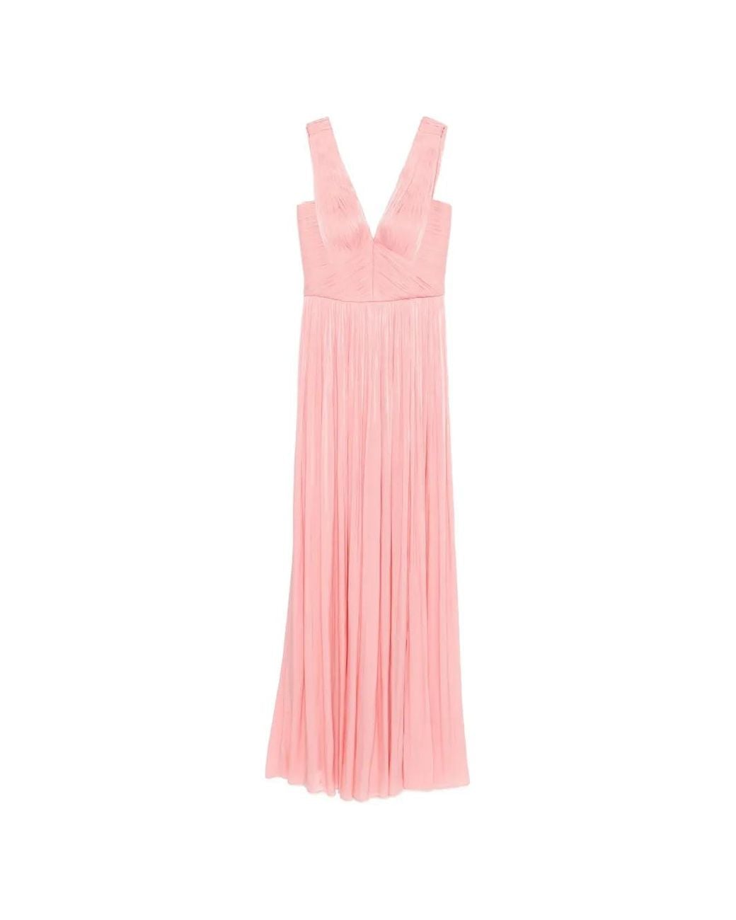 Costarellos Pink Anilia V-Neck Pleated Maxi Dress