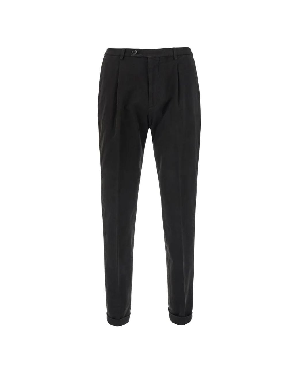 Michael Coal Black Pleated-Detail Turn-Up Trousers for men