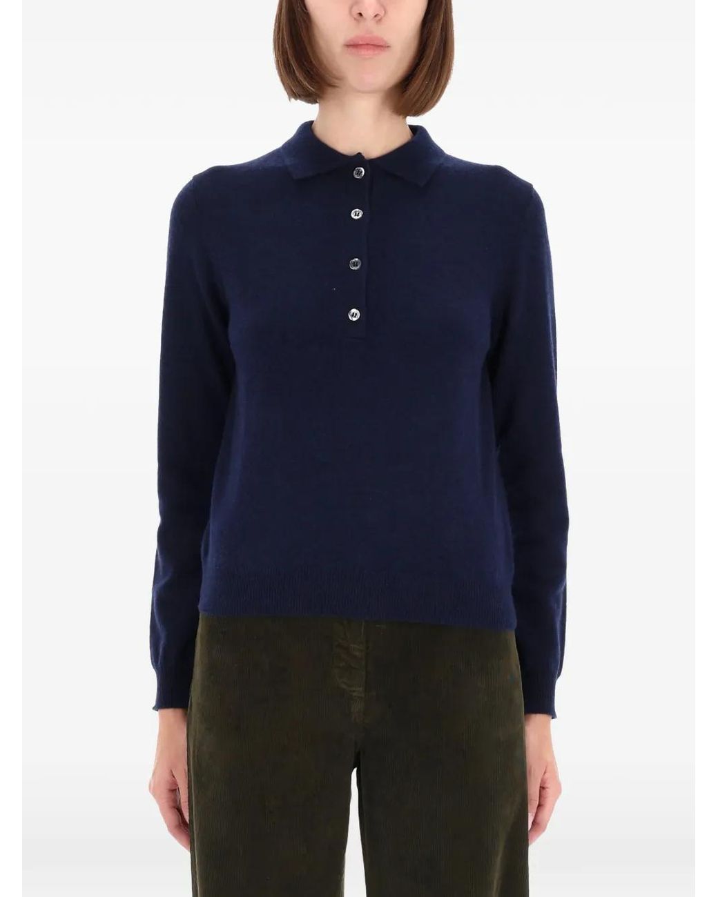 Aspesi Blue Cashmere Knit Polo Sweater
