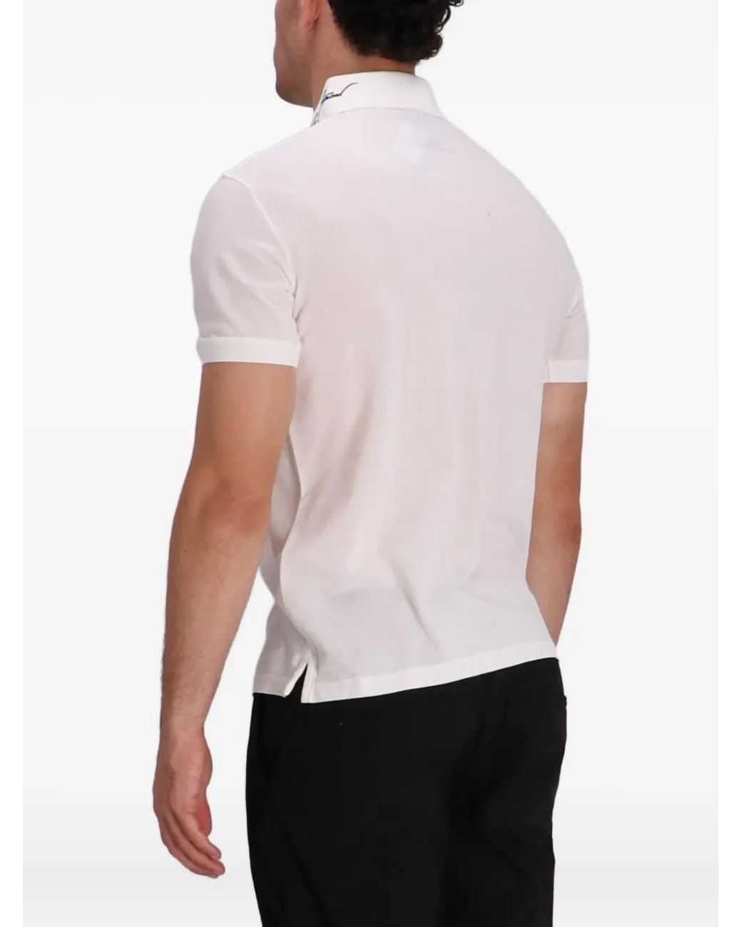 Emporio Armani White Signature-Collar Polo Shirt for men
