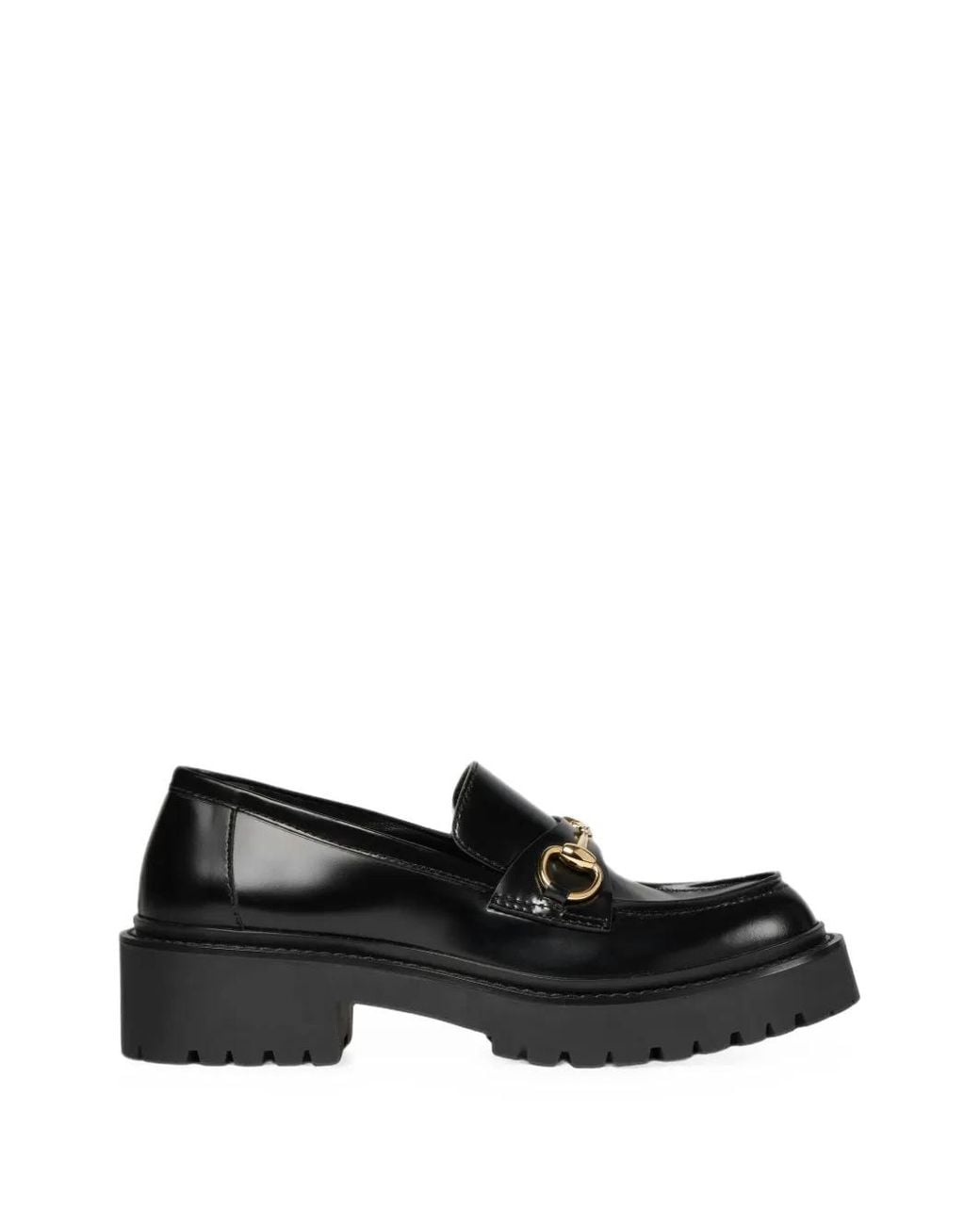 Gucci Black Horsebit Lug-Sole Loafers