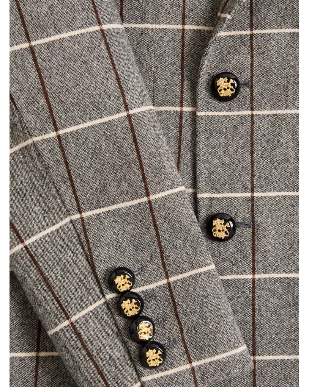 Valentino Garavani Gray Double-Breasted Check-Pattern Blazer for men