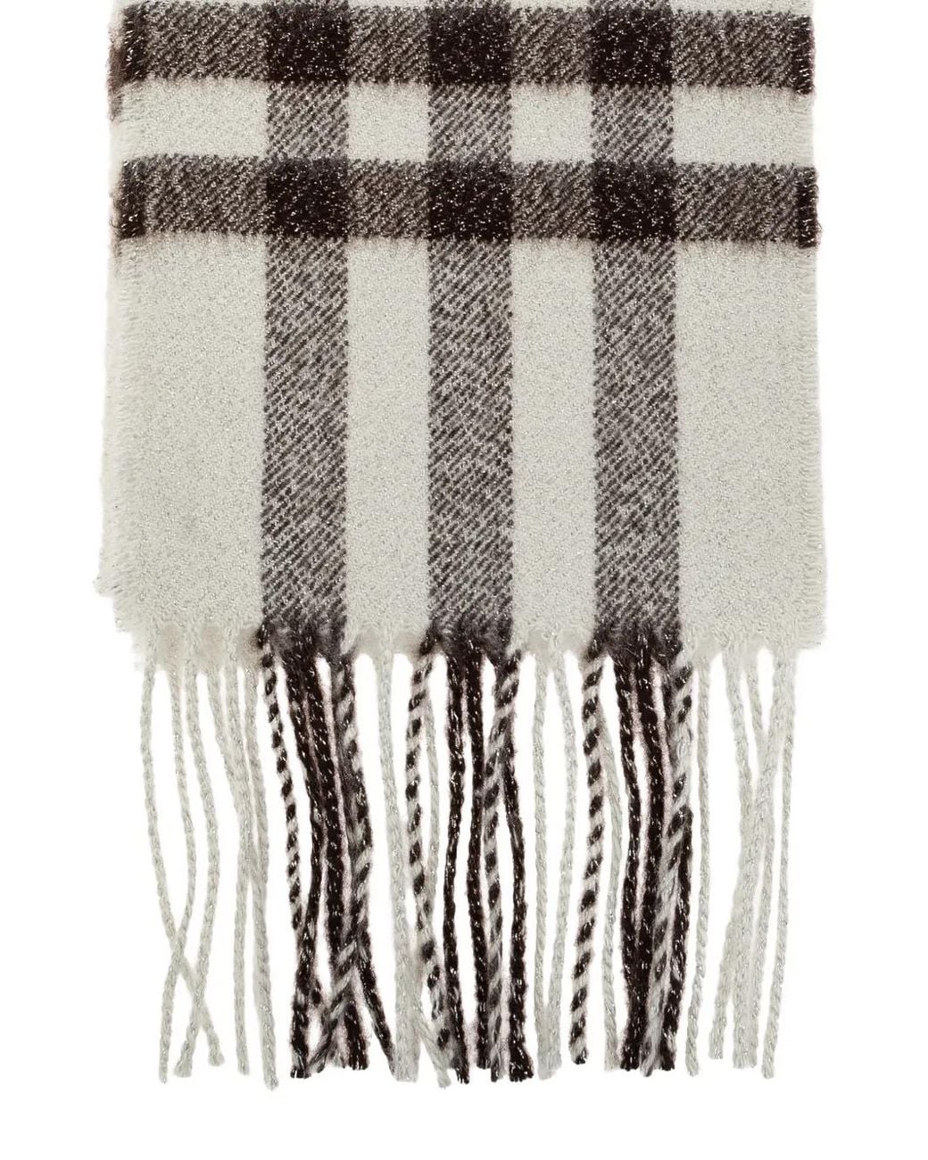 Burberry Natural Narrow Sparkle Check Cashmere Scarf