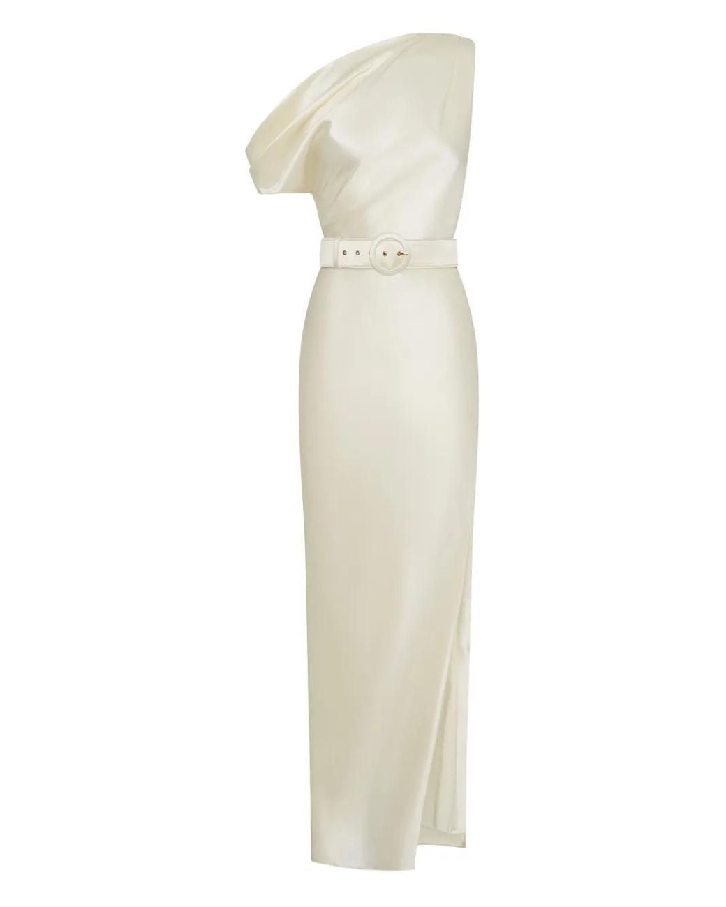 Nicholas White Eartha One-Shoulder Belted Midi Dress