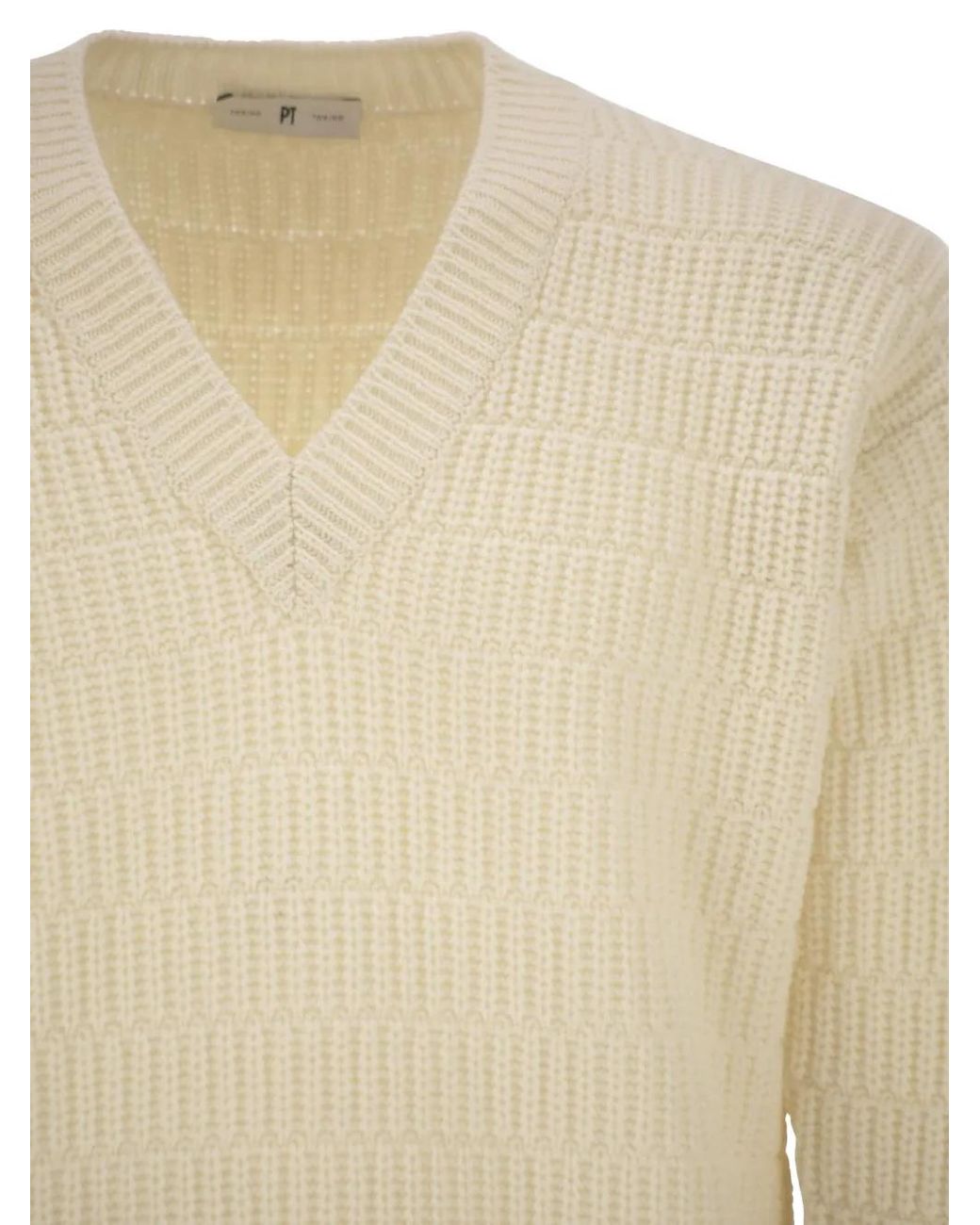 PT Torino Natural Geometric V-Neck Sweater for men