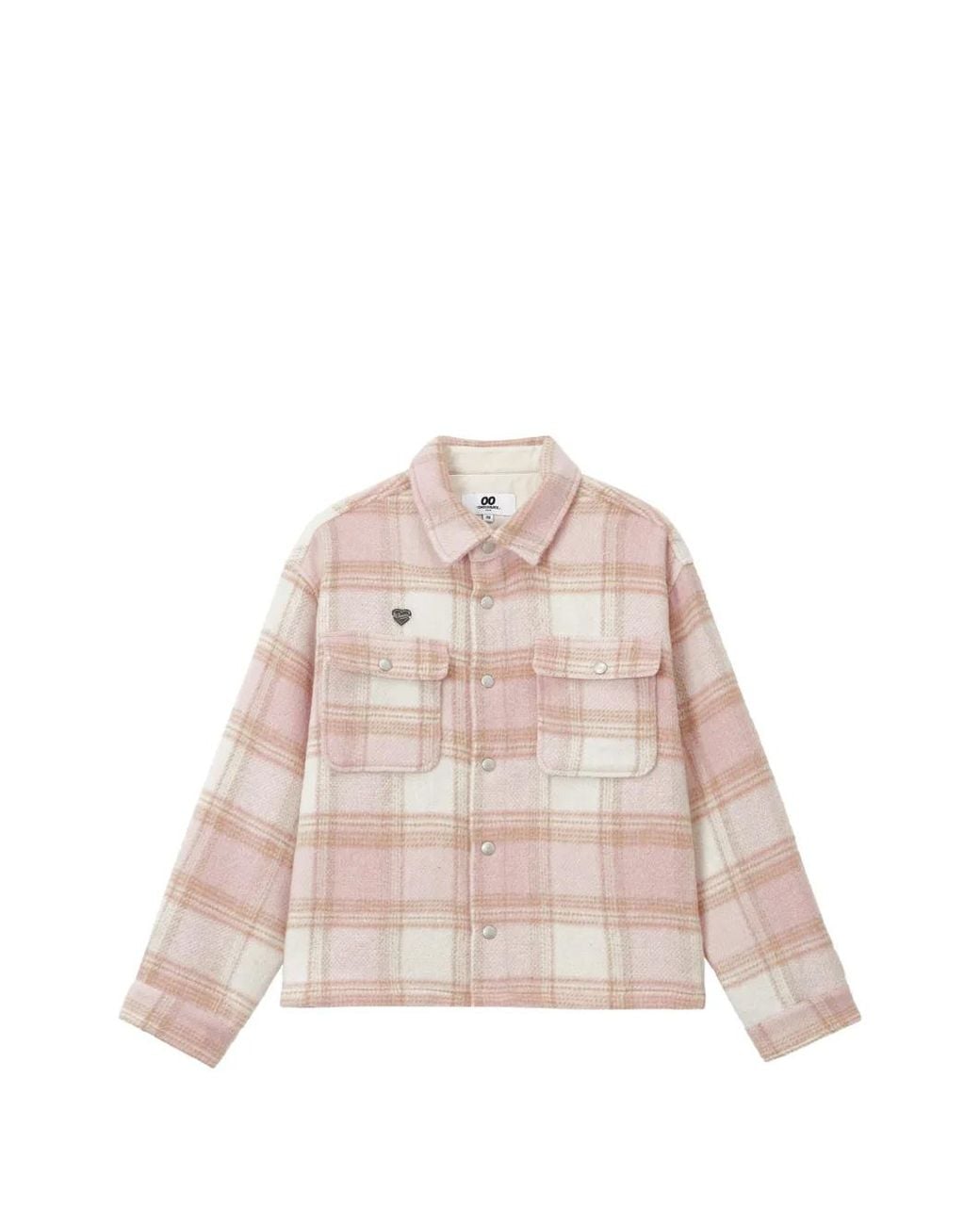 Chocoolate Pink Check-Pattern Patch-Pocket Shirt Jacket