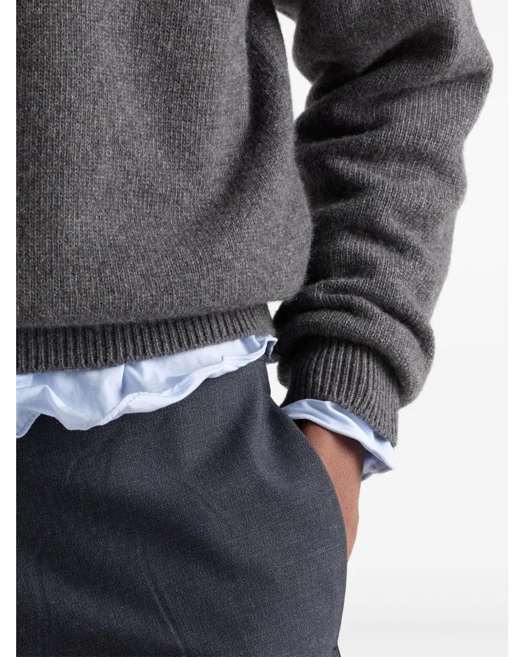 Prada Gray Logo-Patch Sweater for men