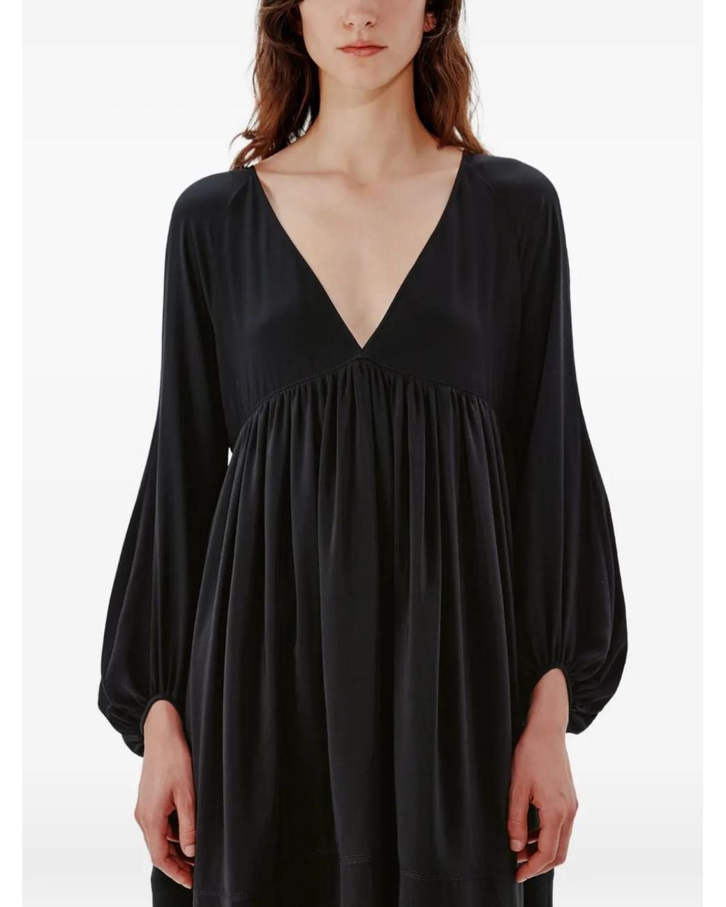 Another Tomorrow Black Empire-Waist Bishop-Sleeve Maxi Dress