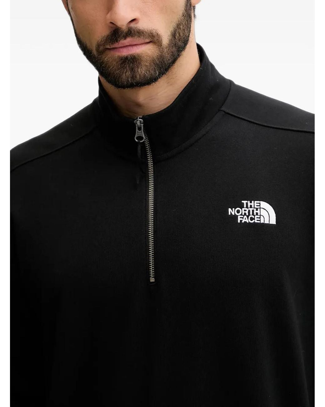 The North Face Black Quarter-Zip Logo-Embroidered Sweatshirt