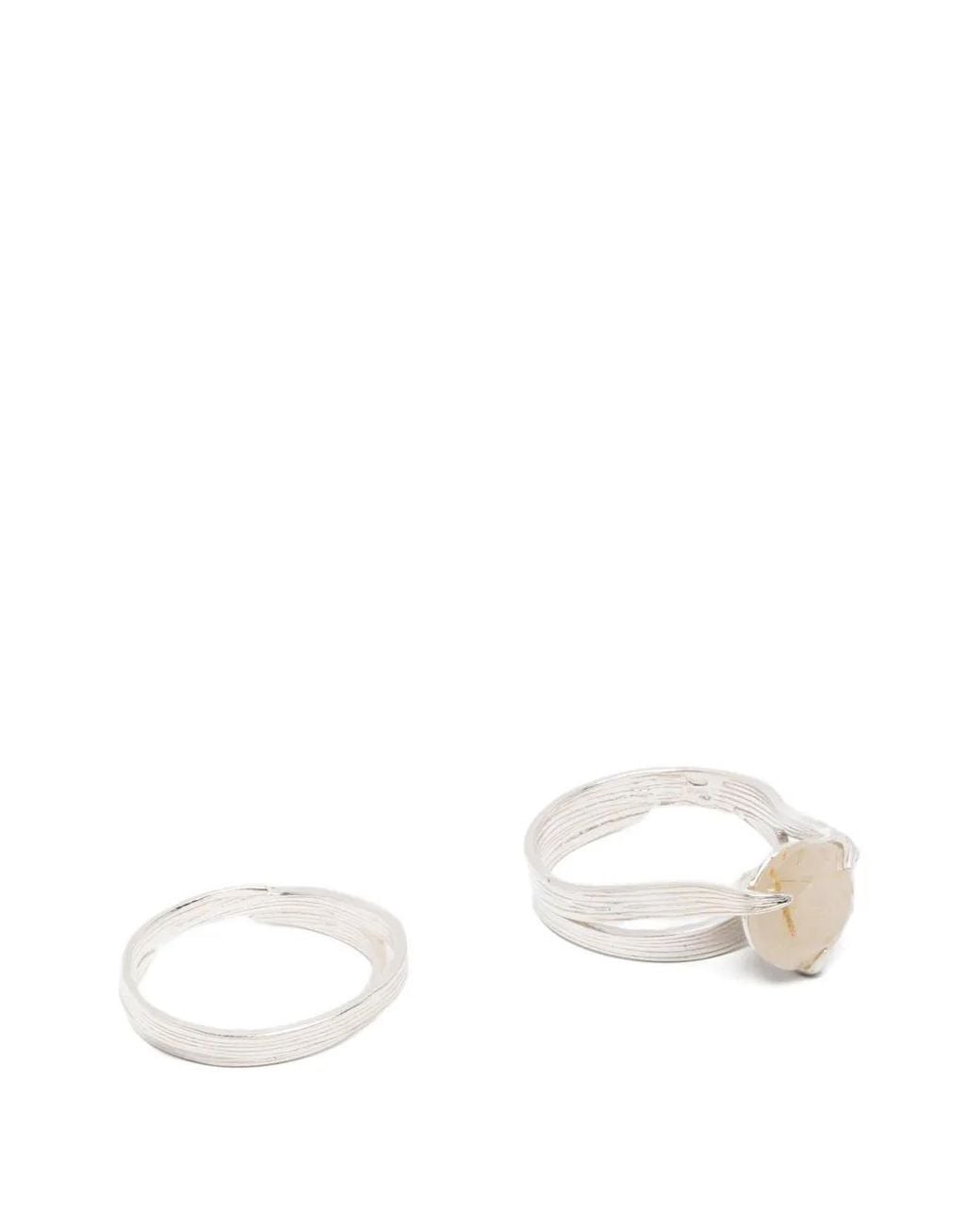 Wouters & Hendrix White Quartz-Embellishment Rings (Set Of Two)