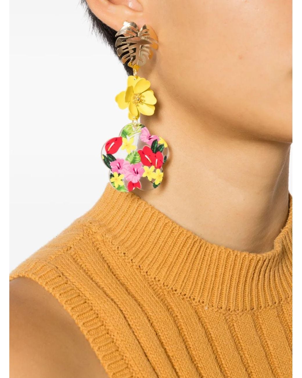 Amir Slama White Floral-Appliqué Necklace Earrings Set