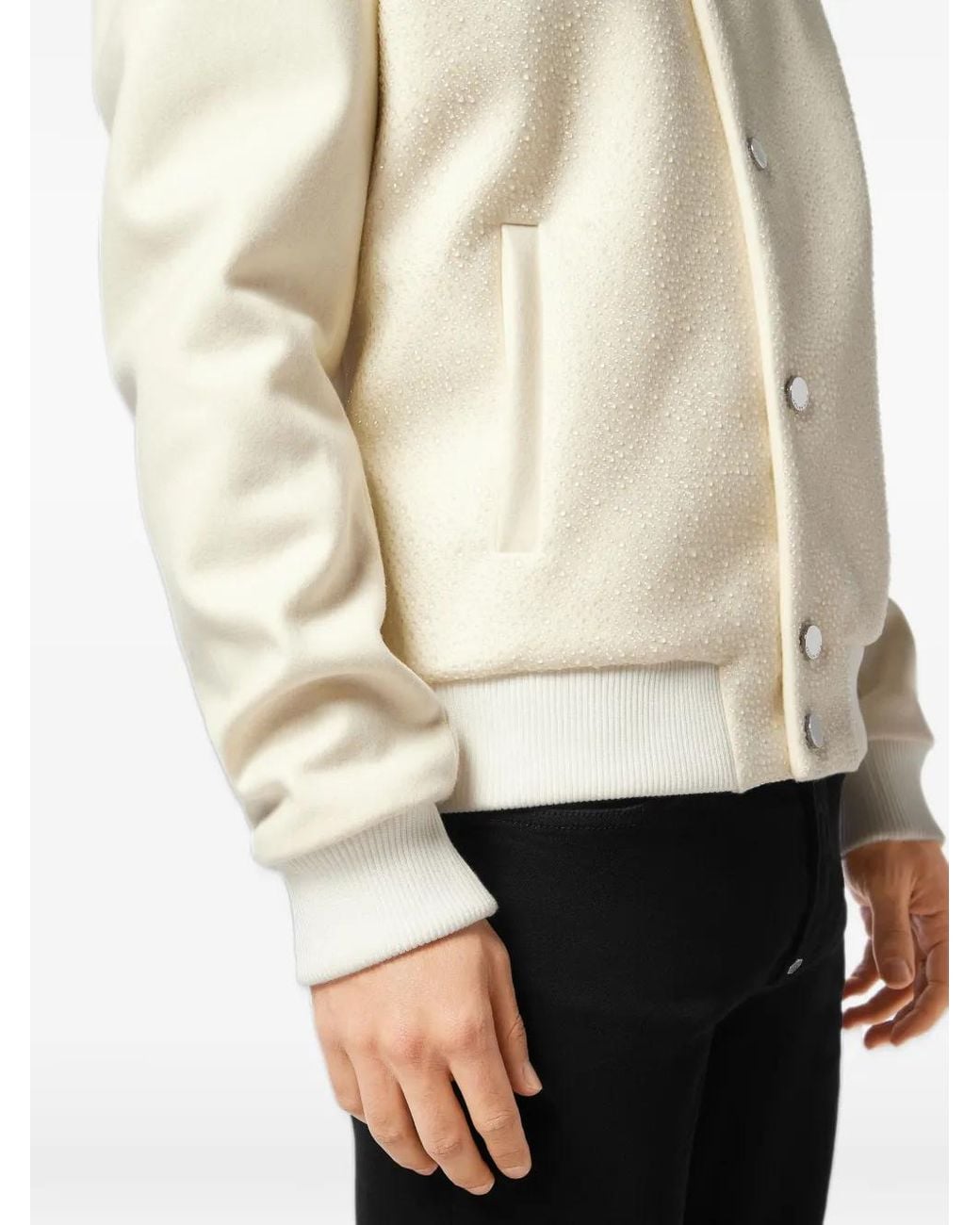Philipp Plein Natural Wool Bomber With Transparent Strass for men