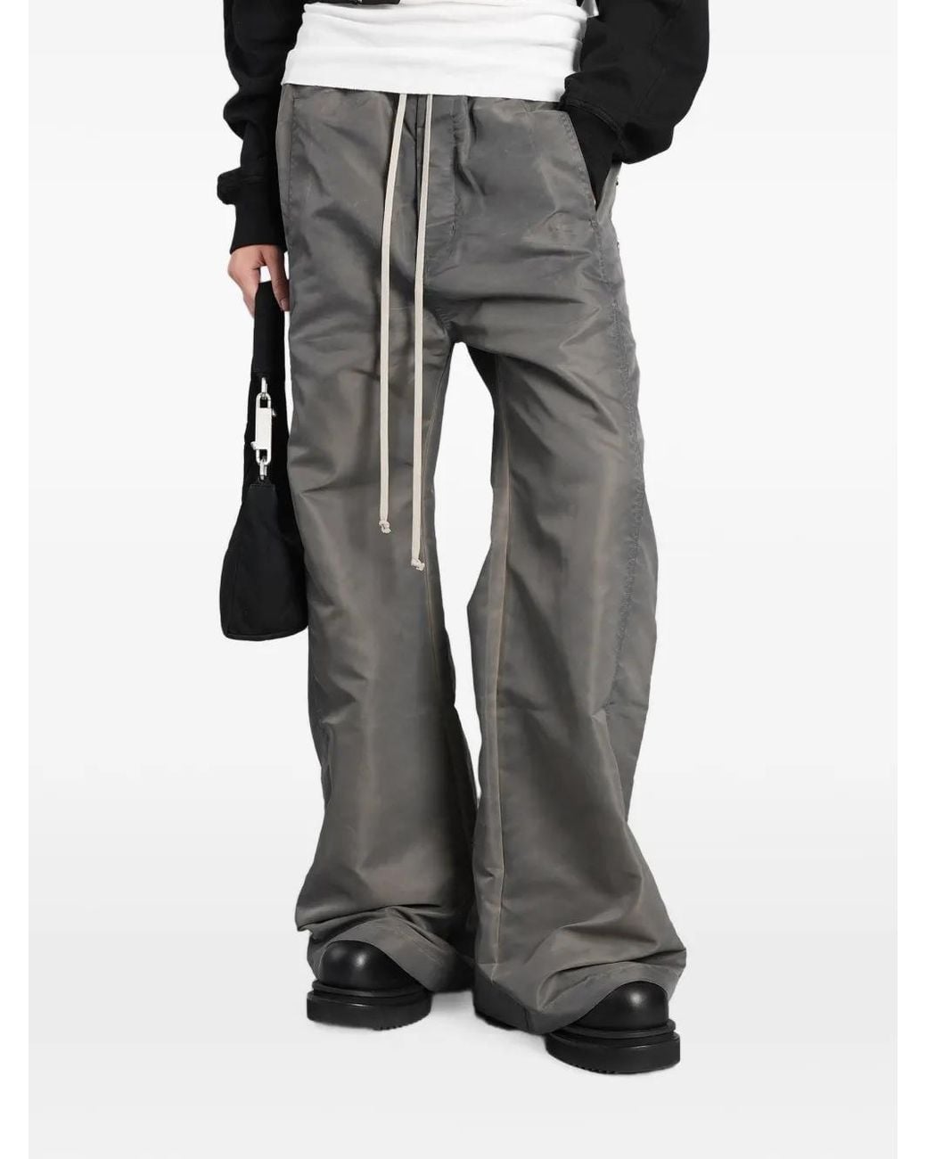 Rick Owens Gray Press-Stud Drawstring Wide-Leg Trousers