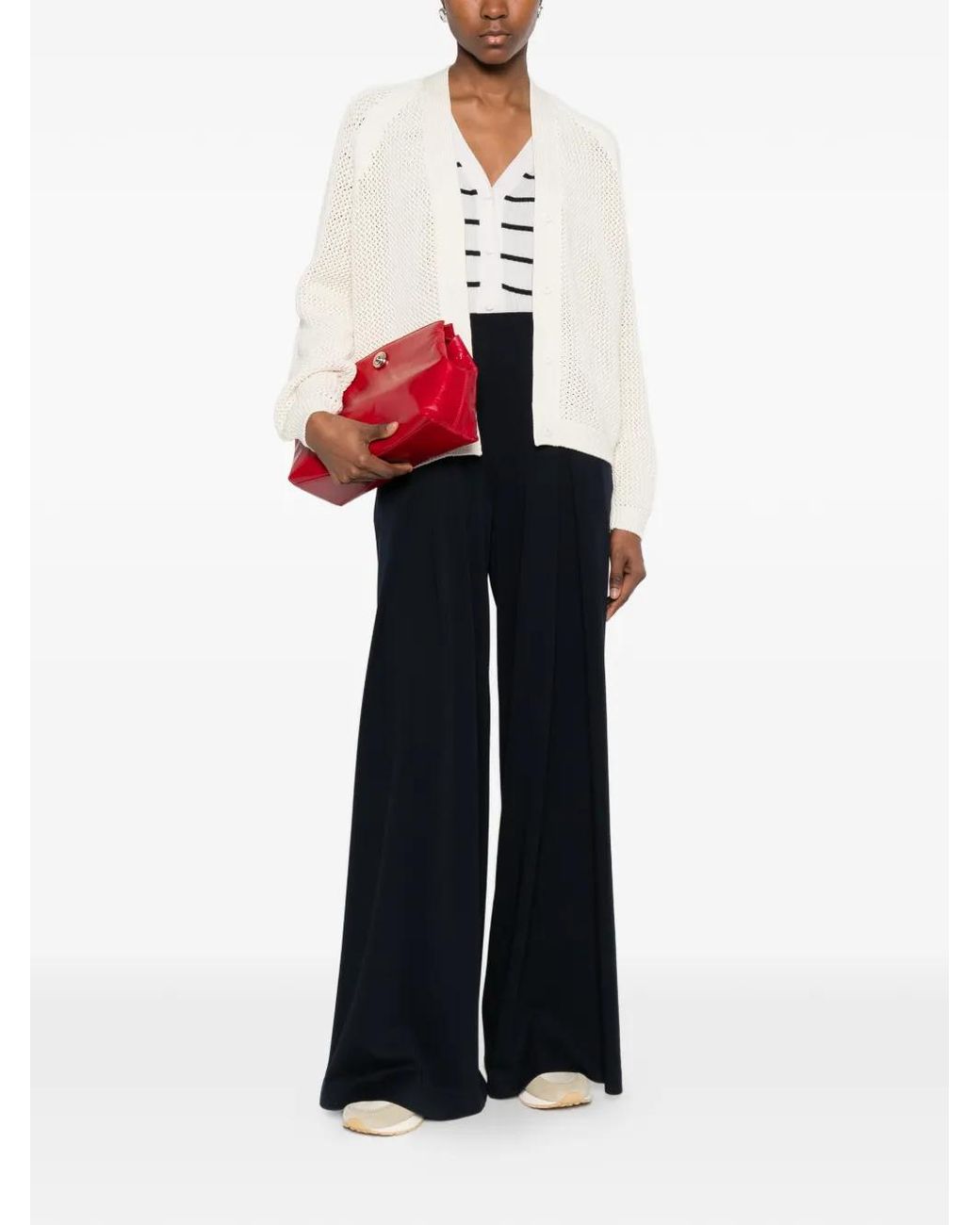 Max Mara White V-Neck Long Sleeve Sweater