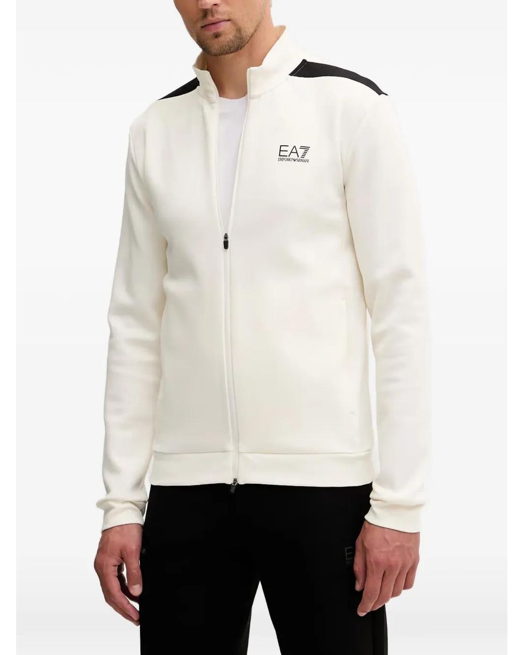 EA7 White Logo-Print Zip-Up Sweatshirt for men