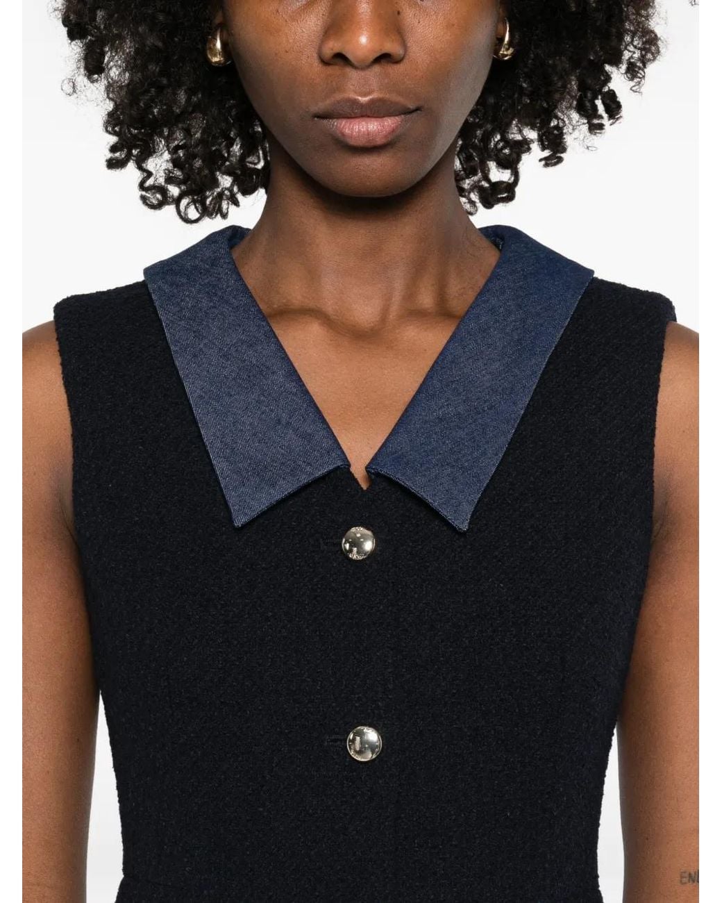 Maje Black Tweed Dress With Denim Details