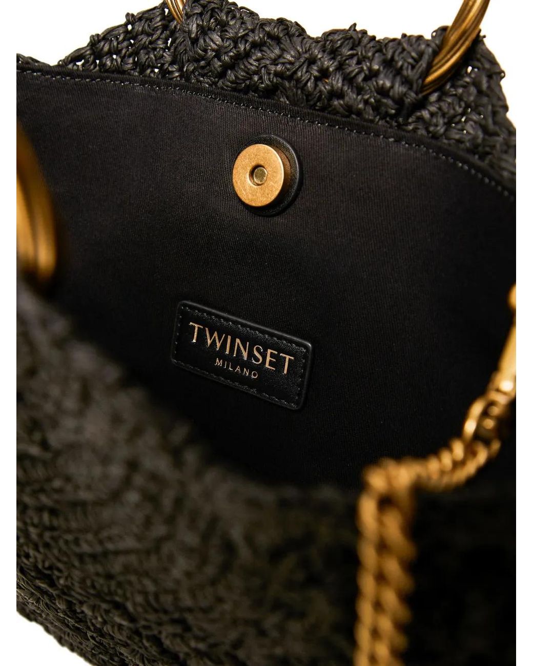 Twinset Black Crochet Raffia Shoulder Bag