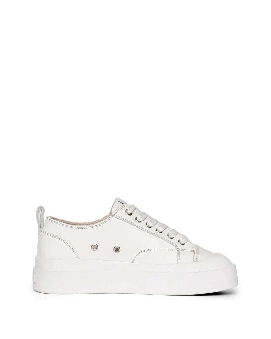 Manière De Voir White Vienna Leather Contrast Stitch Sneakers