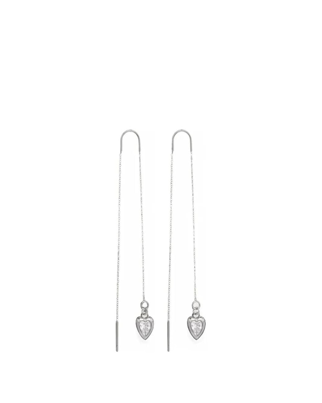 Guess White Heart-Charm Pull-Through Earrings