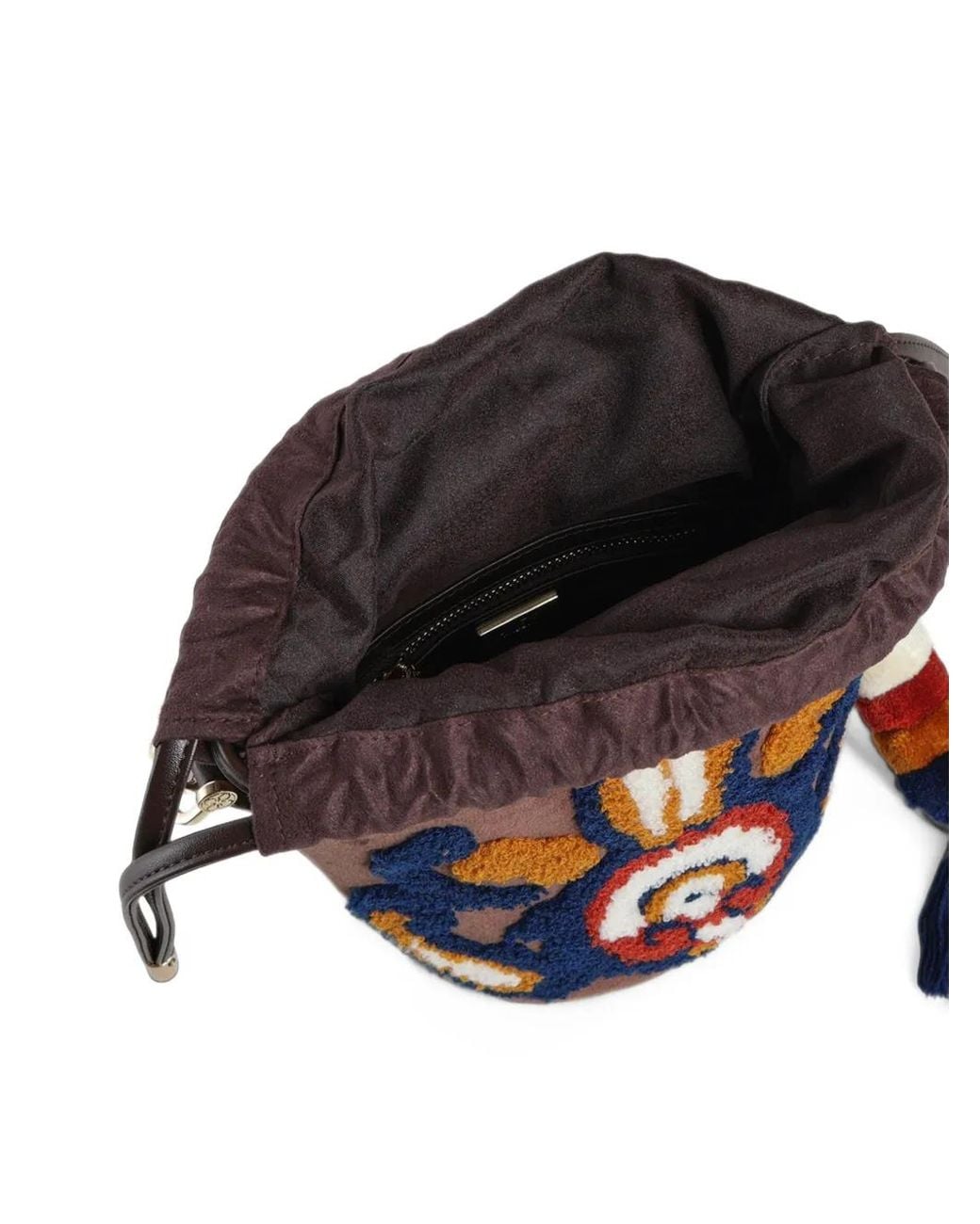 V73 Blue Quarzo Embroidered Tassel-Embellished Bucket Mini Bag