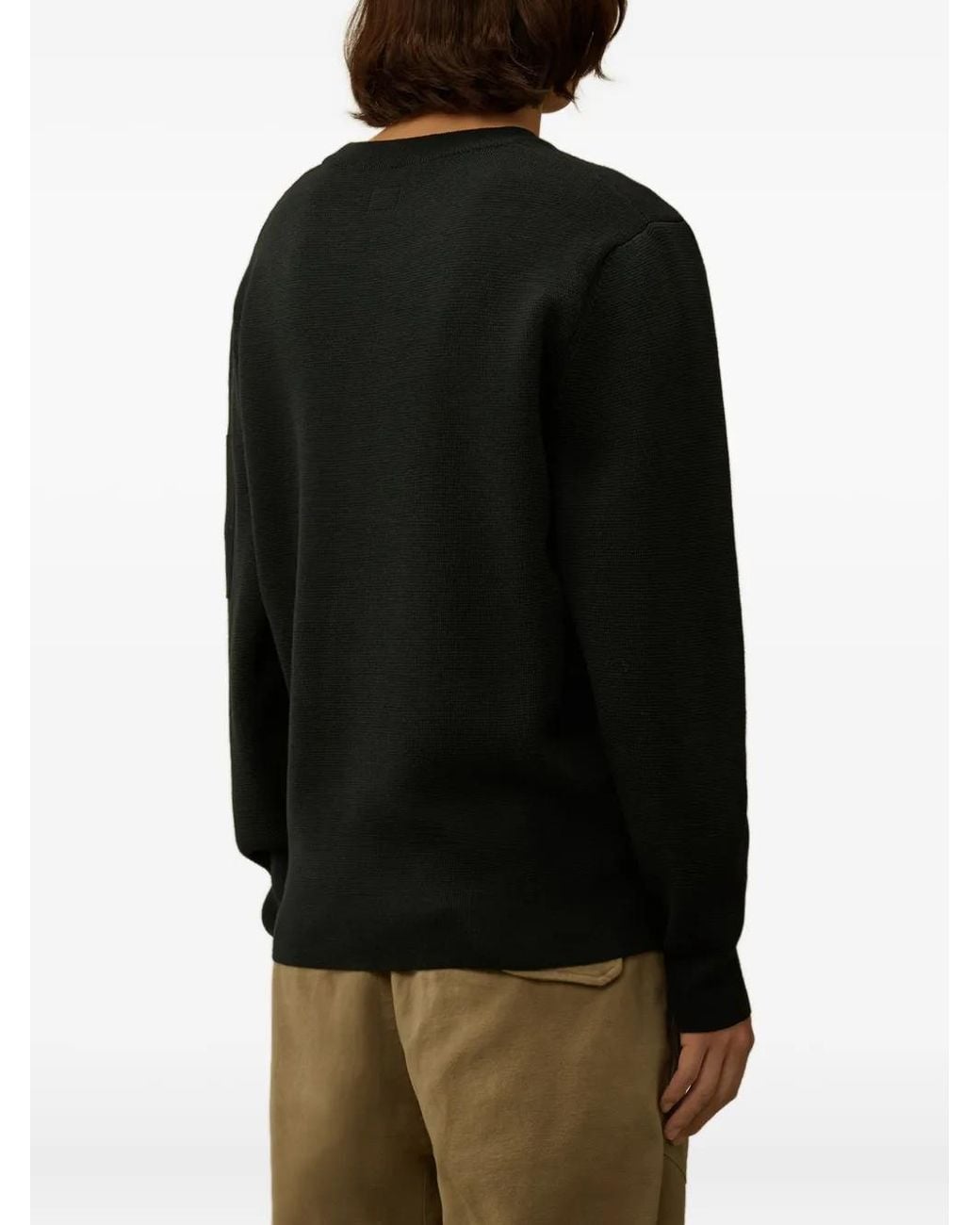 C P Company Black Lens-Detail Knitted Sweater for men