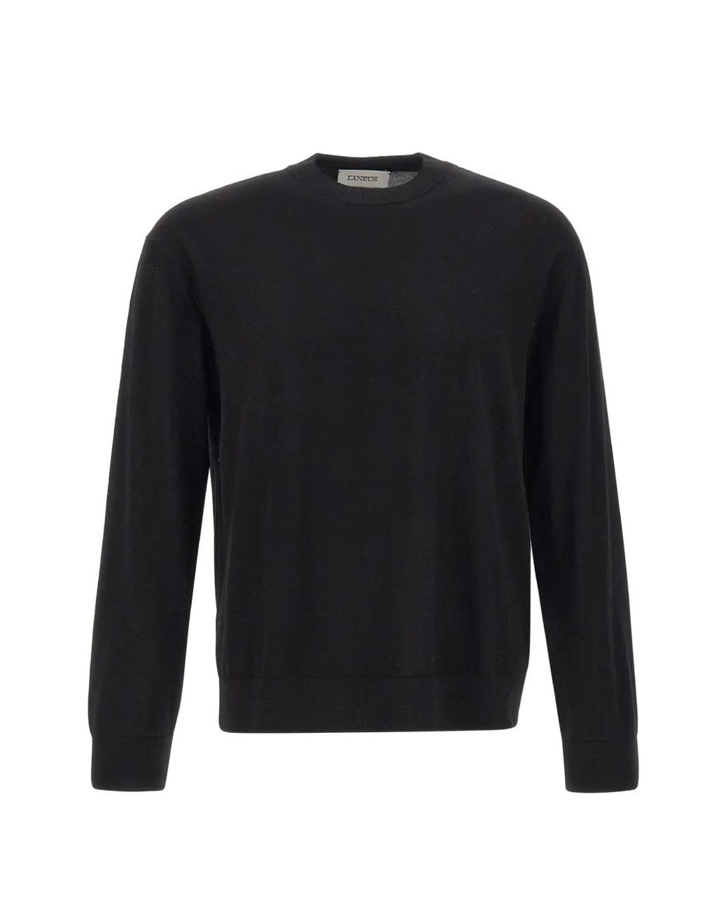 Laneus Black Ribbed-Trim Merino Wool Sweater for men