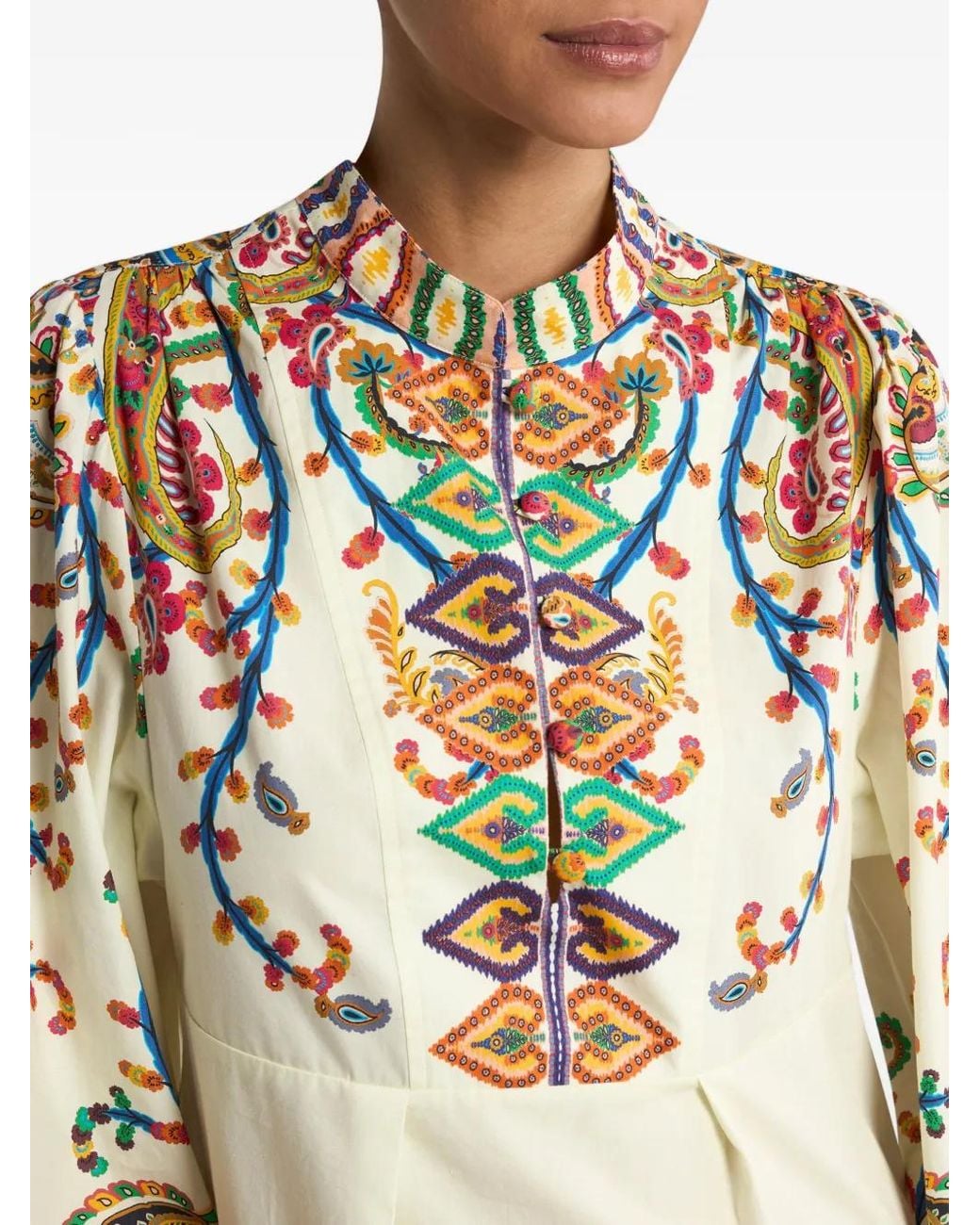 Etro White Paisley-Print Pleated Mini Dress