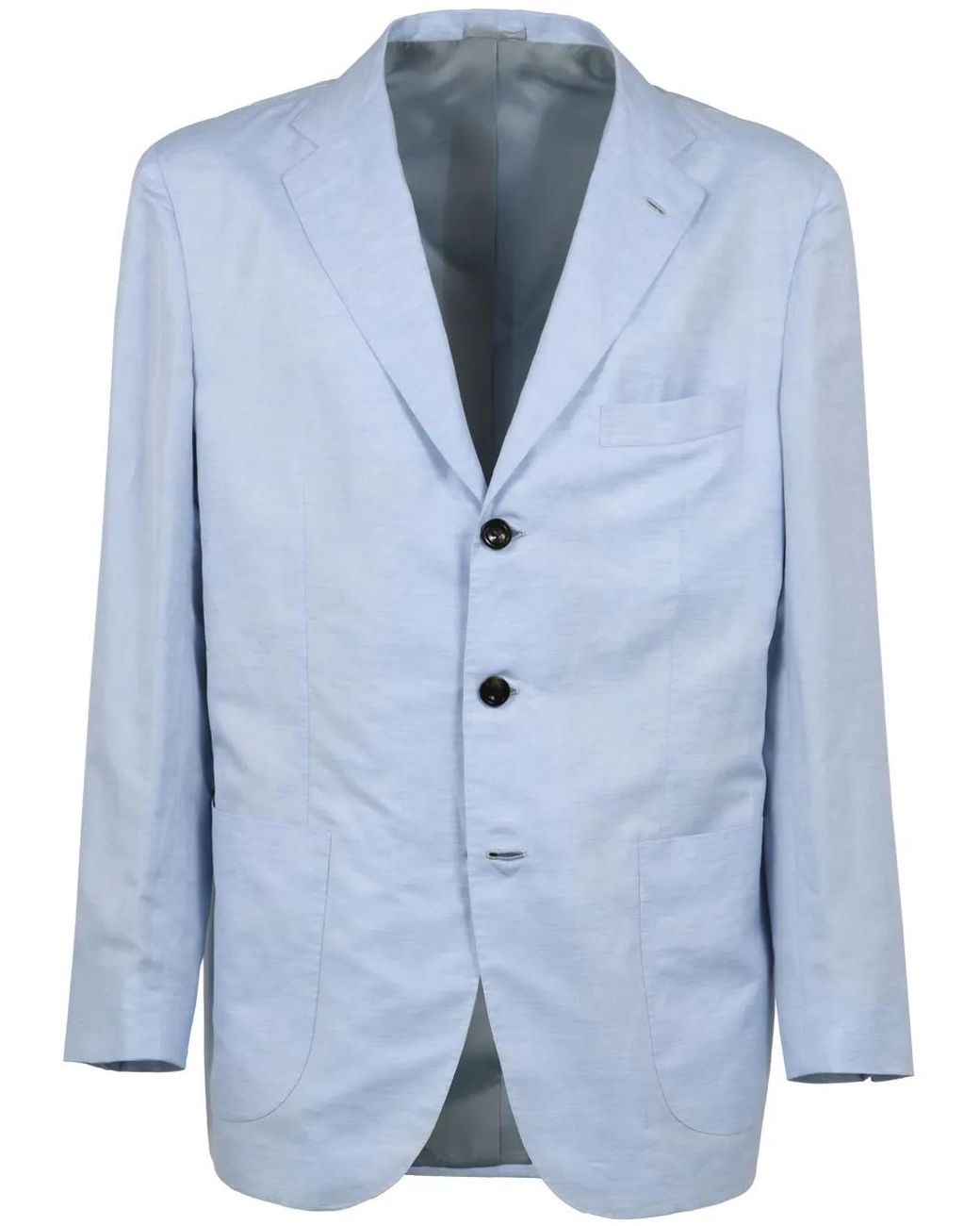 Kiton Blue Cotton-Linen Blazer for men