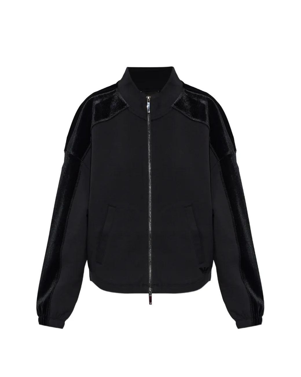 Emporio Armani Black Double Jersey Blouson With Chenille Tape Travel Essential