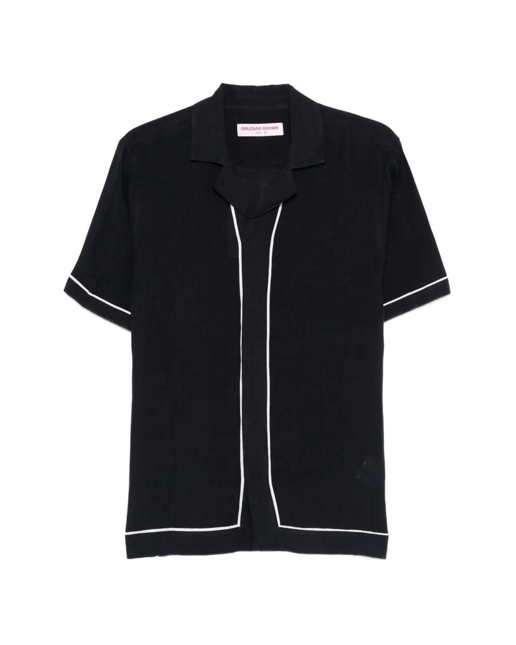Orlebar Brown Black Short-Sleeve Piped Shirt for men