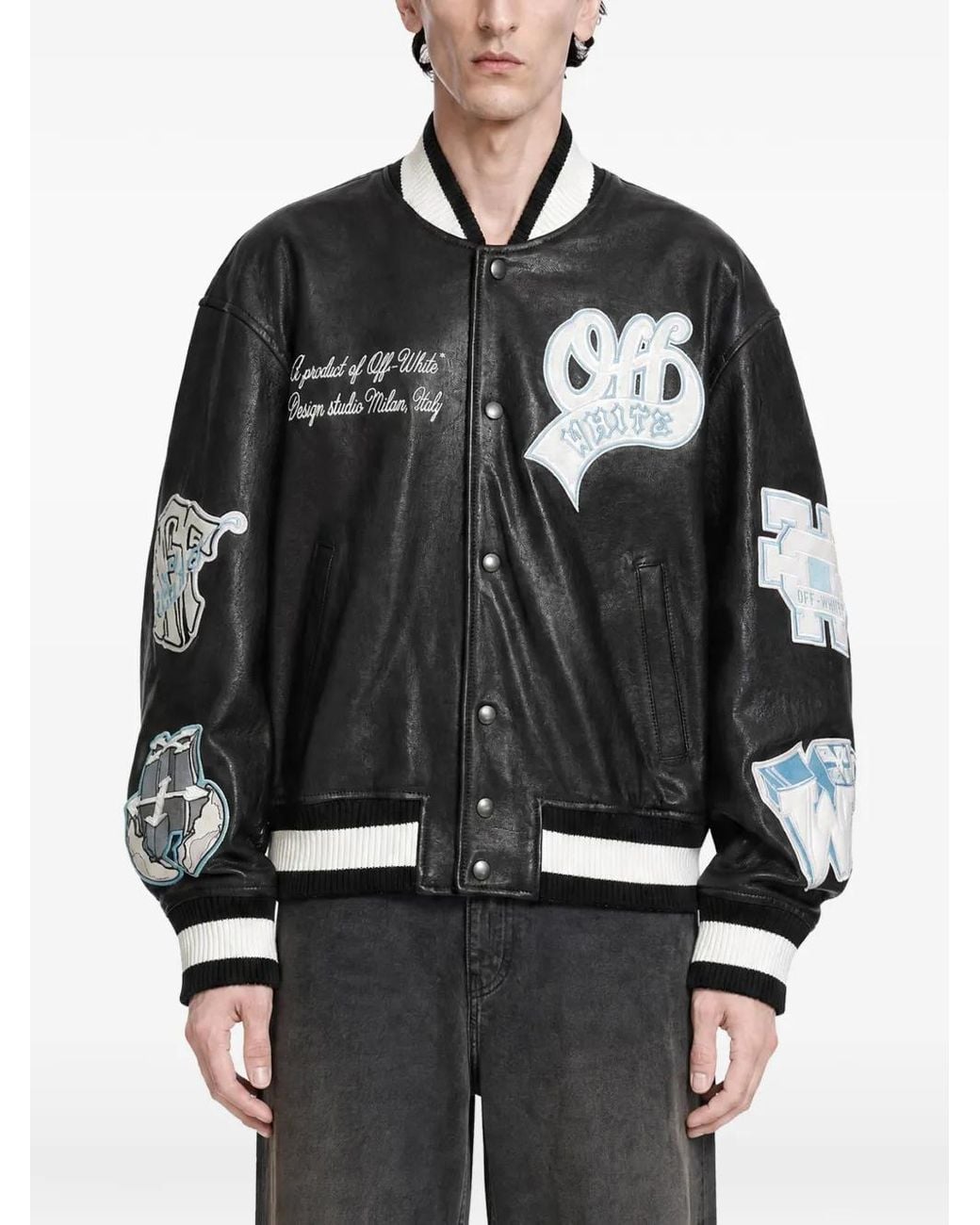 Off-White c/o Virgil Abloh Black Patch-Detail Varsity Jacket for men