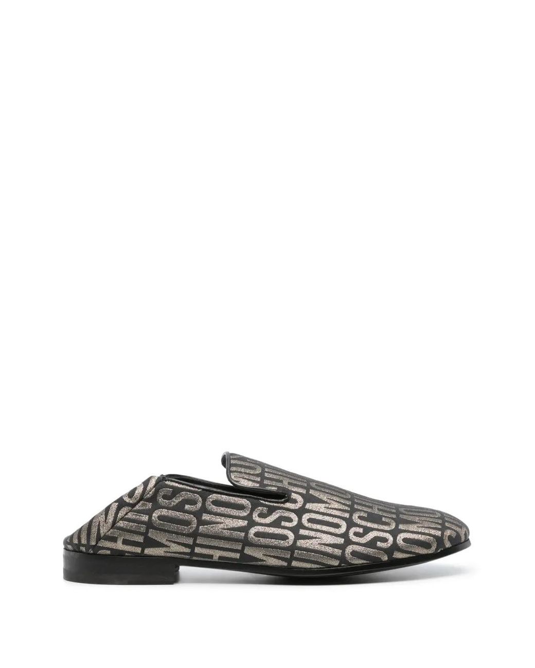 Moschino Gray Jacquard-Logo Almond-Toe Loafers for men