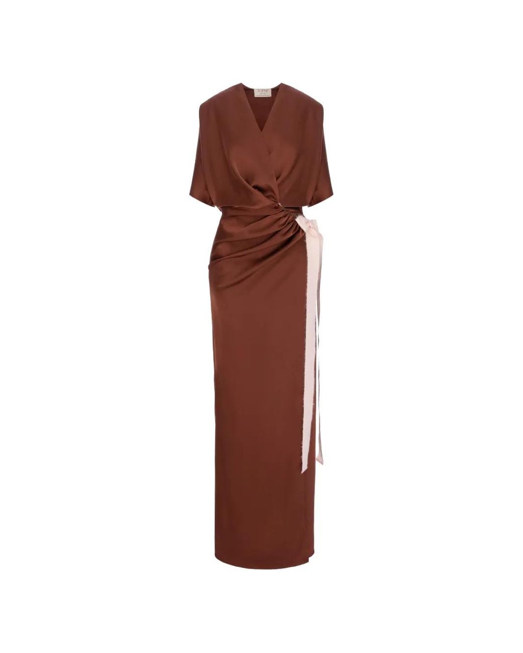 V:PM ATELIER Brown Samantha Draped Knot Maxi Dress
