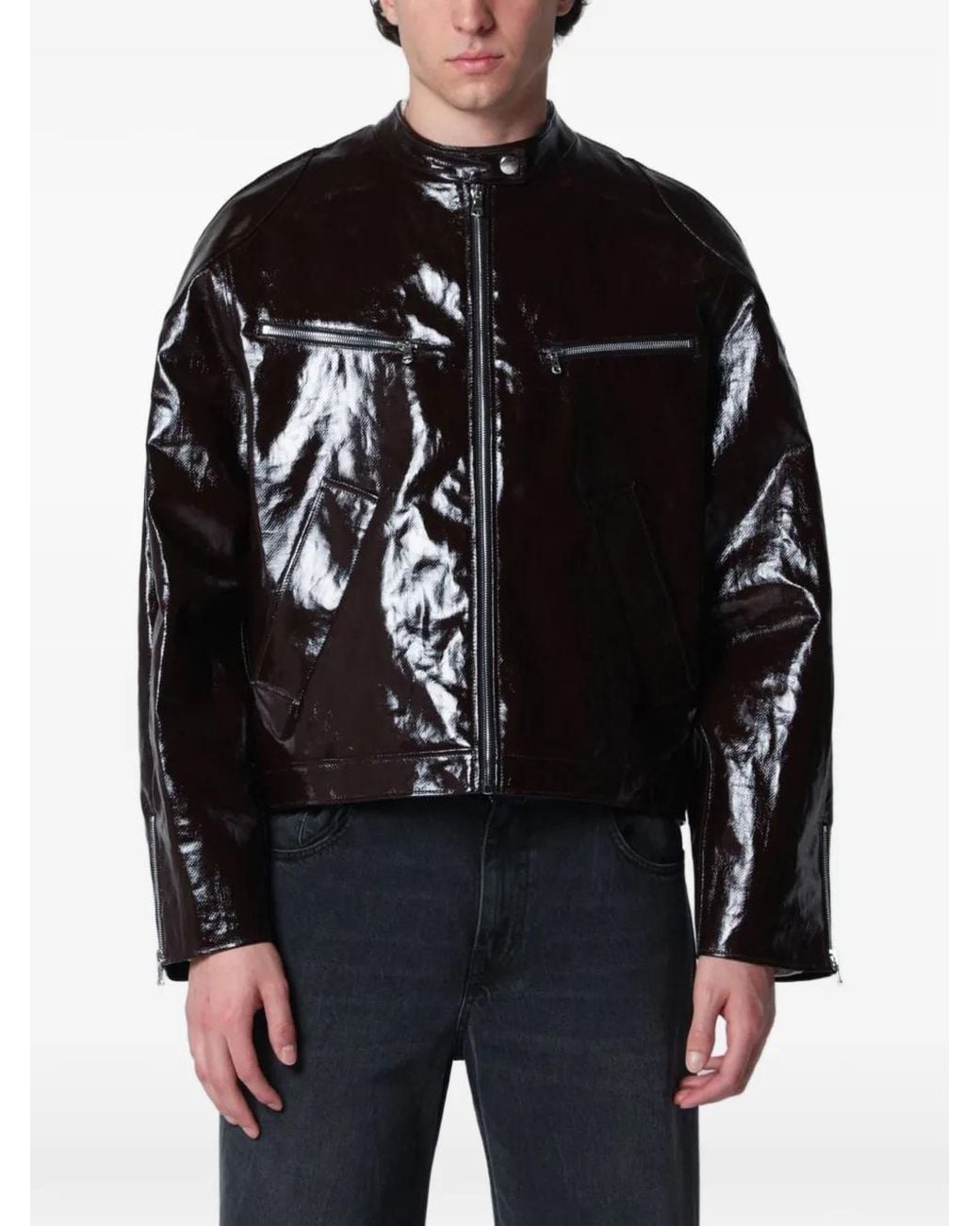 Séfr Black Ristretto Racer Coated Linen Jacket for men