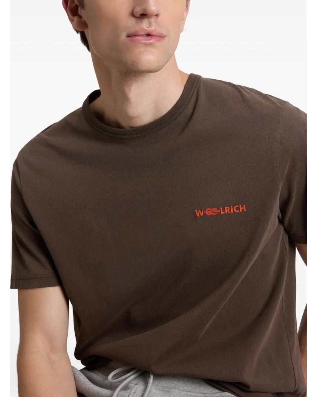 Woolrich Brown Garment-Dyed Graphic-Print T-Shirt for men