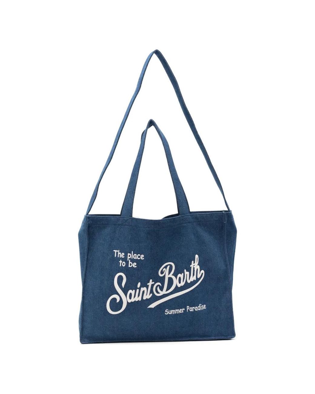 Mc2 Saint Barth Blue Essential Denim Tote Bag With Logo